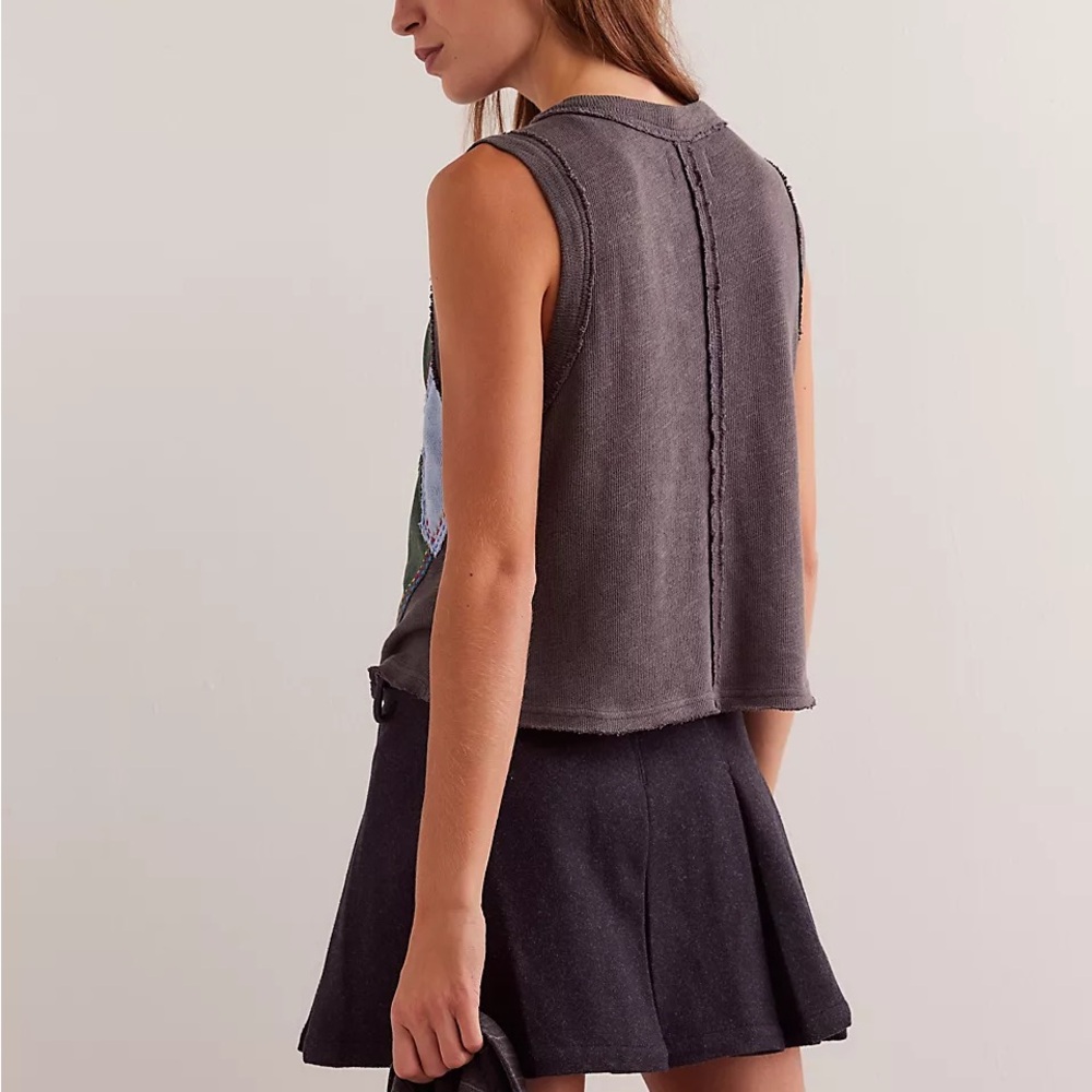 Free People Charcoal Gray Knit Vest with Green & Light Blue Argyle - Picture 4 of 9